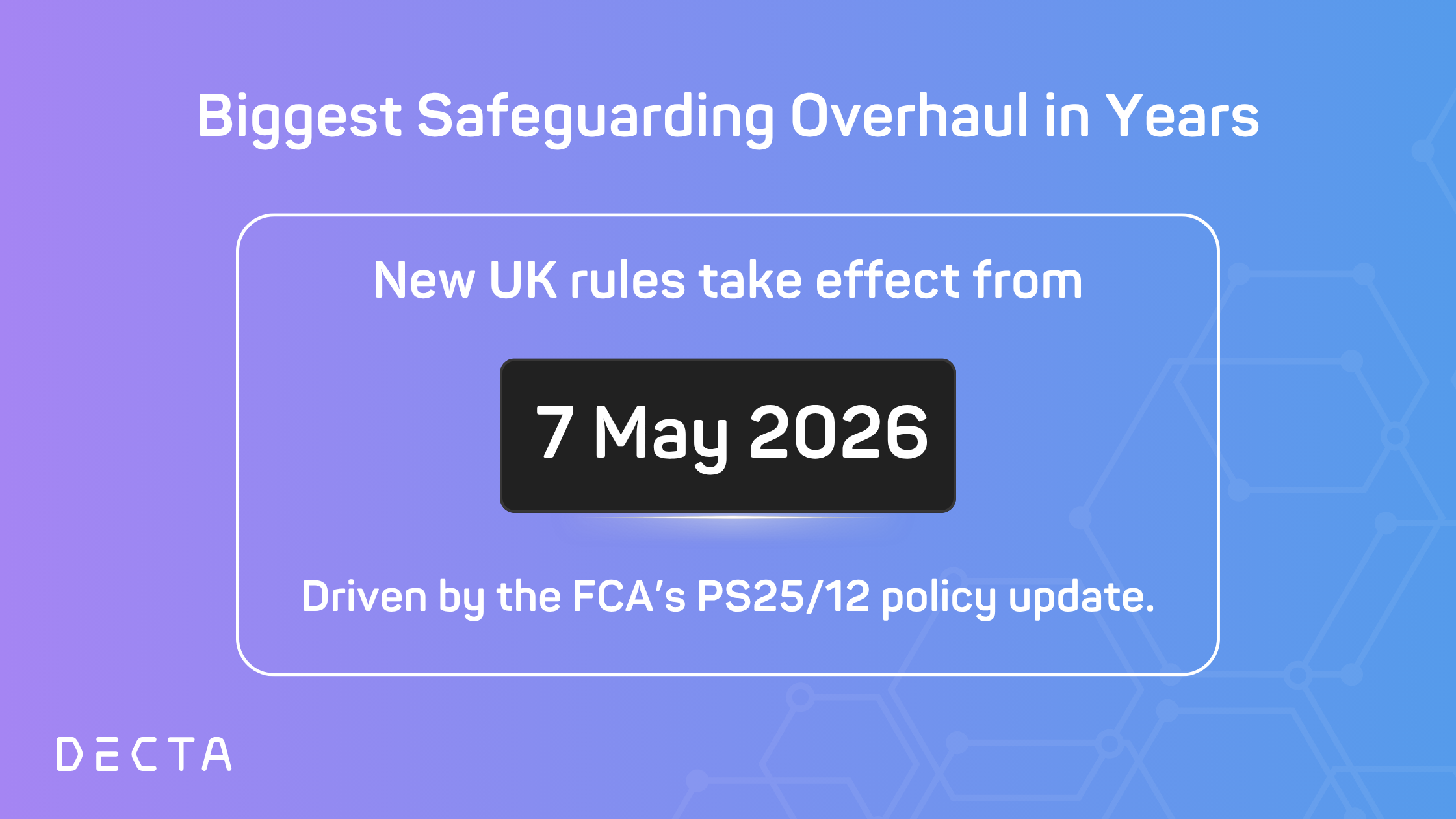 UK safeguarding overhaul timeline showing new FCA rules effective 7 May 2026 under PS25/12 policy update for payment and e-money firms.